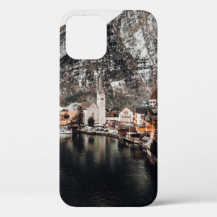 HOUSES NEAR BODY OF WATER AND MOUNTAIN iPhone 12 CASE