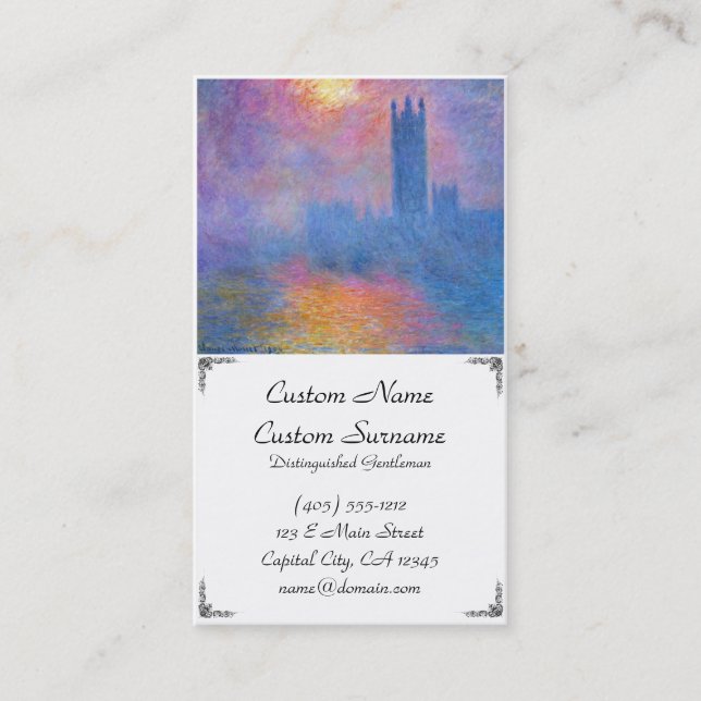 Houses of Parliament, London, Sun Breaking Through Business Card (Front)