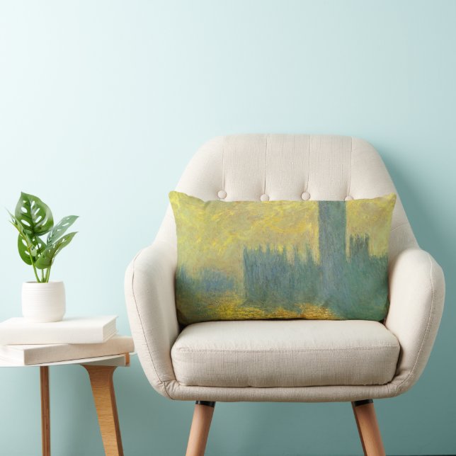 Houses of Parliament, Stormy Sky by Claude Monet Lumbar Pillow (Chair)