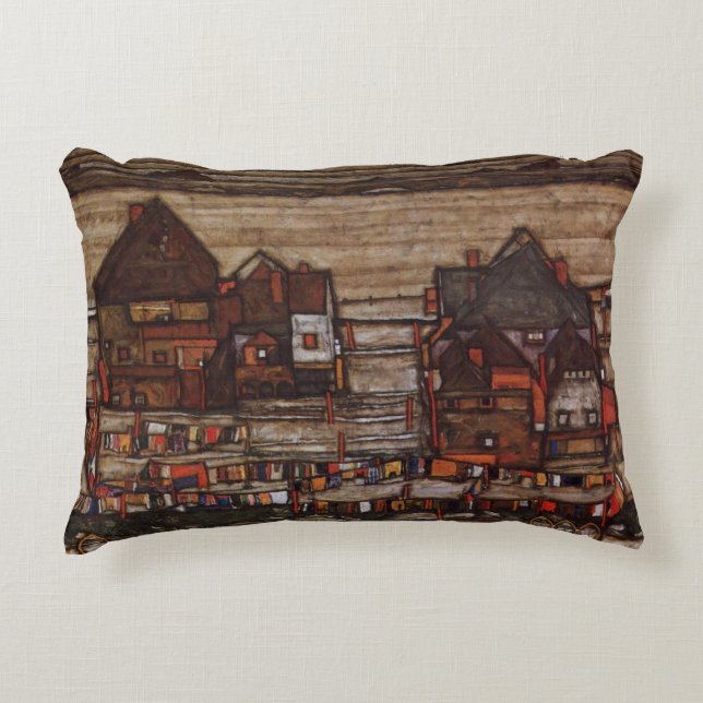 Houses with Laundry by Egon Schiele Decorative Pillow (Front)
