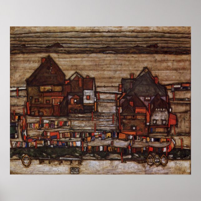 Houses with Laundry by Egon Schiele Poster (Front)