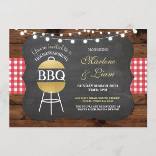 Housewarming BBQ Gold Rustic New Home Invitation