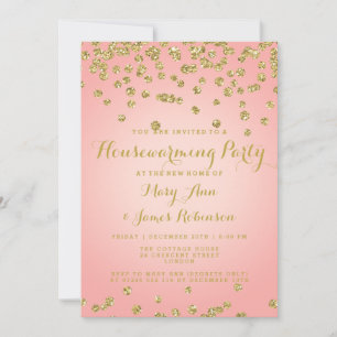 Housewarming Blush Pink & Gold Glitter Confetti Invitation
