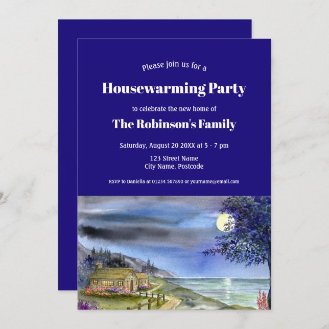 Housewarming By Light of Silvery Moon Invitation (Front/Back)
