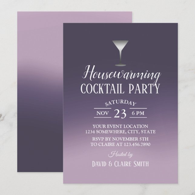 Housewarming Cocktail Party Elegant Purple Ombre Invitation (Front/Back)