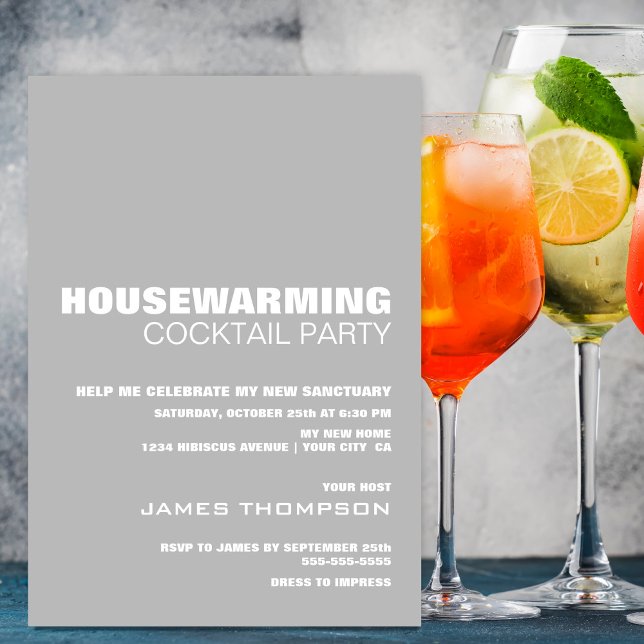 Housewarming Cocktail Party Modern Grey White Invitation (Creator Uploaded)