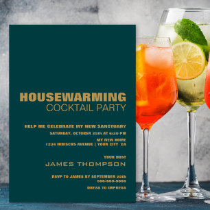 Housewarming Cocktail Party Modern Teal Gold Invitation
