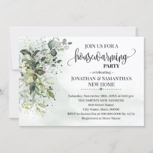 Housewarming Eucalyptus Greenery Dust watercolor Invitation