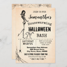 Housewarming Halloween party Girl & cat skeleton