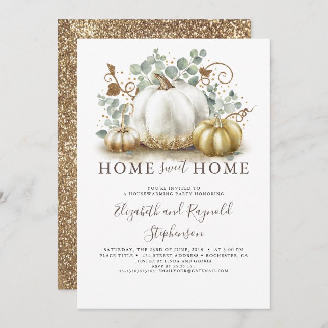 Housewarming Home Sweet Fall White Pumpkin Invitation (Front/Back)