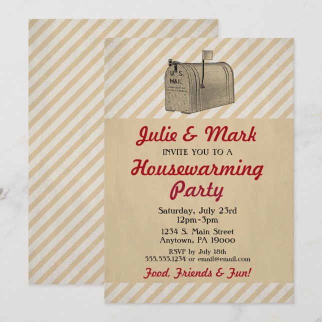 Housewarming Invitation Vintage Rustic Mailbox (Front/Back)