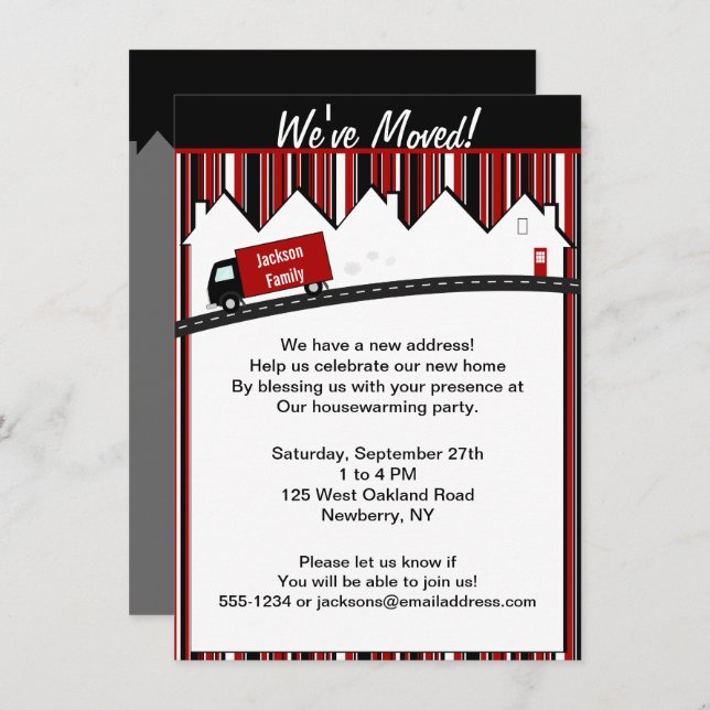 Housewarming Moving Truck Party Red & Black Invitation (Front/Back)