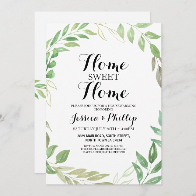 Housewarming New Home House Foliage Leaves Green Invitation (Front/Back)