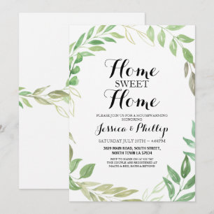 Housewarming New Home House Foliage Leaves Green Invitation