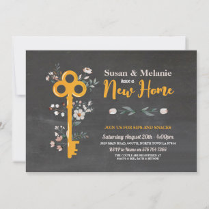 Housewarming New Home House Key Florals Chalk  Invitation