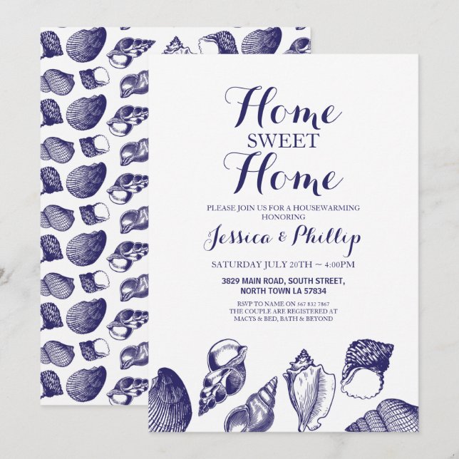 Housewarming New Home House Shells Ocean Beach Invitation (Front/Back)