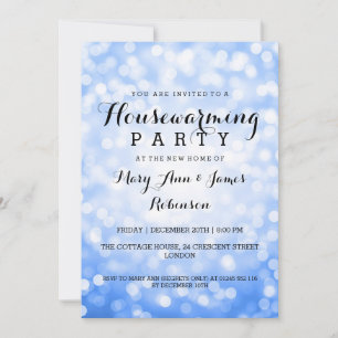 Housewarming Party Blue Glitter Lights Invitation