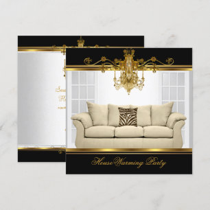 HouseWarming Party Chandelier Rich Gold Black Invitation