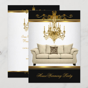 HouseWarming Party Chandelier Rich Gold Black Invitation