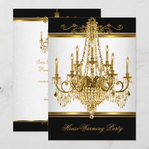 HouseWarming Party Chandelier Rich Gold Black Invitation