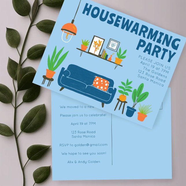Housewarming Party Cute Living Room Sofa  Postcard (Housewarming Party Invite Cute Living Room Sofa
Postcard Invitation)