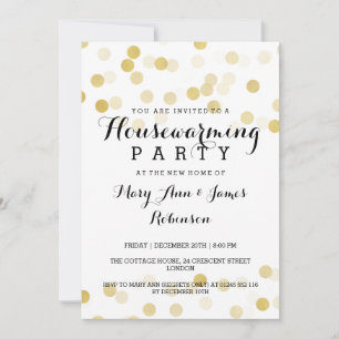 Housewarming Party Faux Gold Foil Glitter Lights Invitation