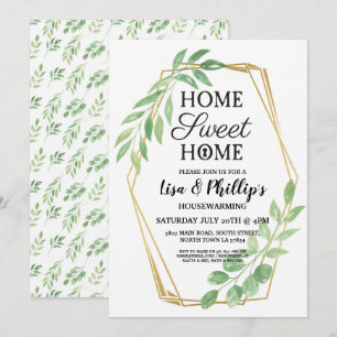 Housewarming Party Gold Frame Summer Leaves Invite