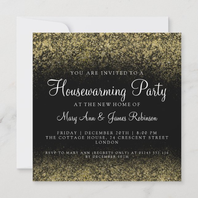 Housewarming Party Gold Glitter Dust Invitation (Front)