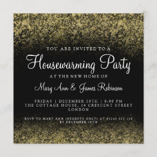 Housewarming Party Gold Glitter Dust Invitation