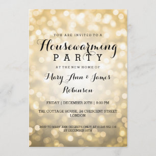 Housewarming Party Gold Glitter Lights Invitation