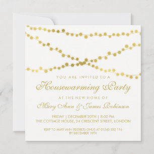 Housewarming Party Gold Glowing String Lights Invitation