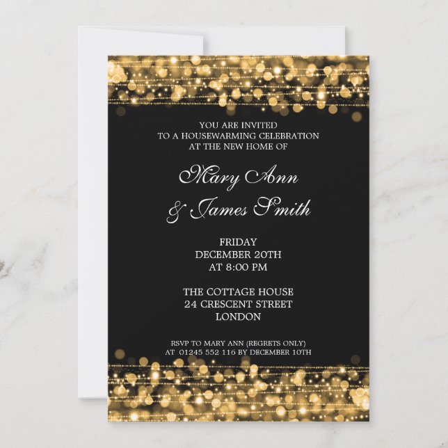 Housewarming Party Gold Lights & Sparkles Invitation (Front)