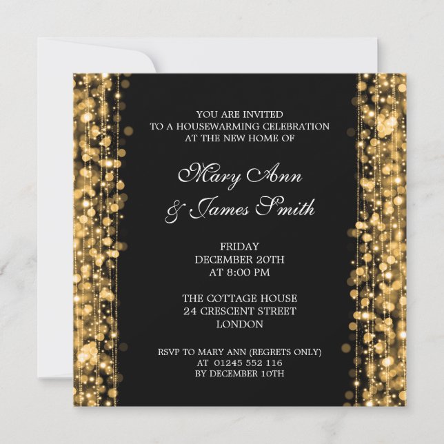 Housewarming Party Gold Lights & Sparkles Invitation (Front)