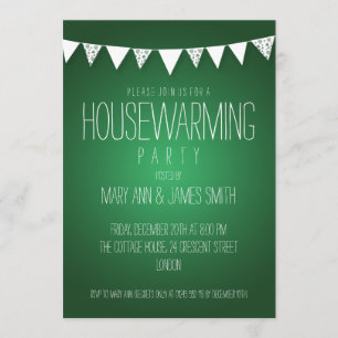 Housewarming Party Hearts Bunting Green Invitation