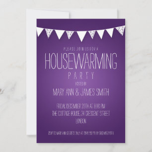 Housewarming Party Hearts Bunting Purple Invitation