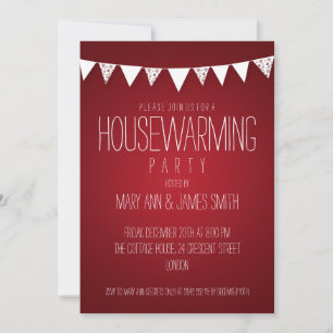 Housewarming Party Hearts Bunting Red Invitation