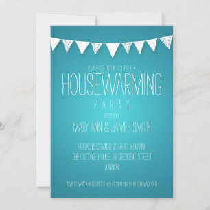 Housewarming Party Hearts Bunting Turquoise Invitation