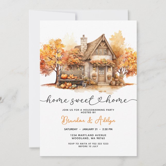  Housewarming Party Home Sweet Home Pumpkin Invitation (Front)