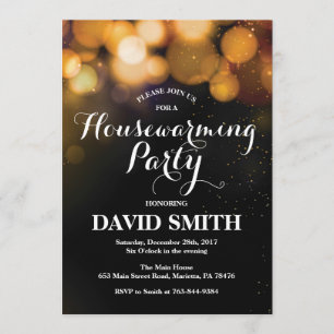 Housewarming Party Invitation Card Gold Glitter