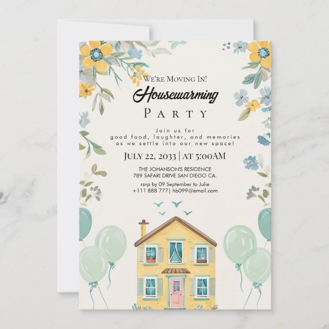 Housewarming Party Invitation Floral New Home Cele (Front)
