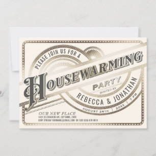 Housewarming Party Invitations - Retro Gold Foil