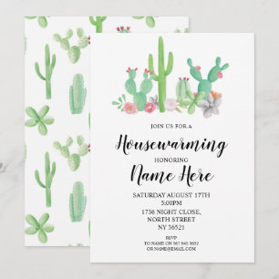 Housewarming Party Invite Cactus Watercolor Print