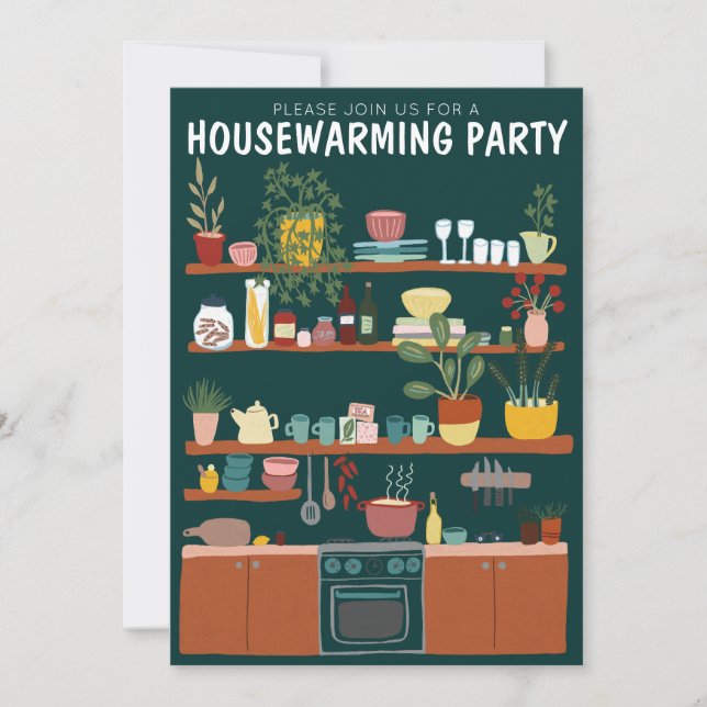Housewarming Party Invite Cute Art Cozy Kitchen  (Front)