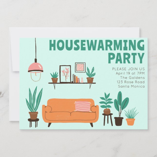 Housewarming Party Invite Cute Living Room Sofa  (Front)
