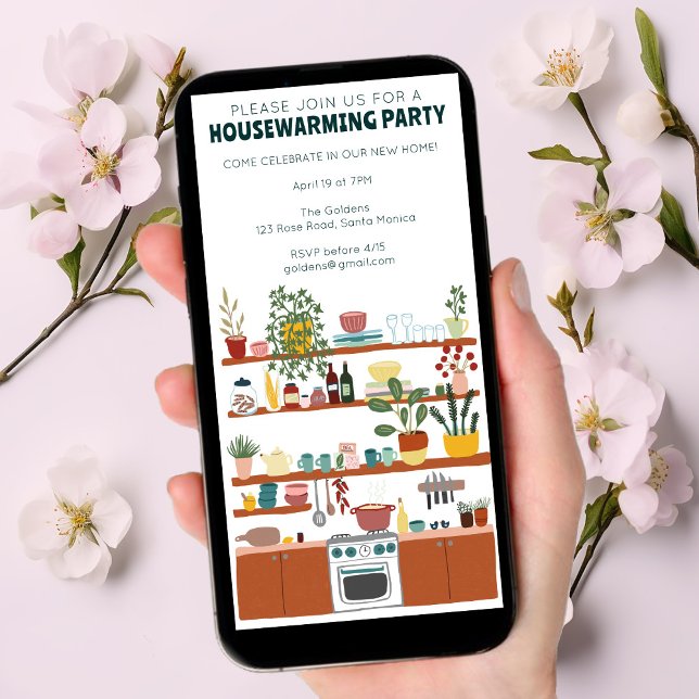 Housewarming Party Kitchen Tree-Free Invitation (Housewarming Party Invitation Cute Kitchen Tree-Free 
custom digital moving announcement email card)