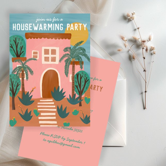 HOUSEWARMING PARTY New Pink Home Address CUSTOM Invitation (HOUSEWARMING PARTY Invite New Home Address CUSTOM Invitatation)