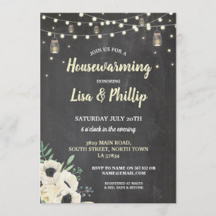 Housewarming Party Rustic Fireflies Chalk Invite