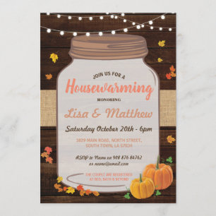 Housewarming Party Rustic Jar Wood Pumpkin Invite
