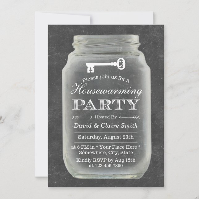Housewarming Party Rustic Mason Jar Chalkboard Invitation (Front)
