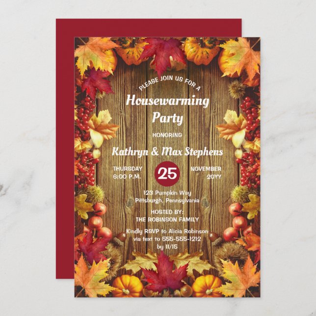 Housewarming Party  - Rustic Woodsy Fall Leaves  I Invitation (Front/Back)